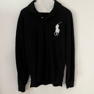 Ralph Lauren long sleeve big pony polo. Black w/ white pony. Custom fit medium.